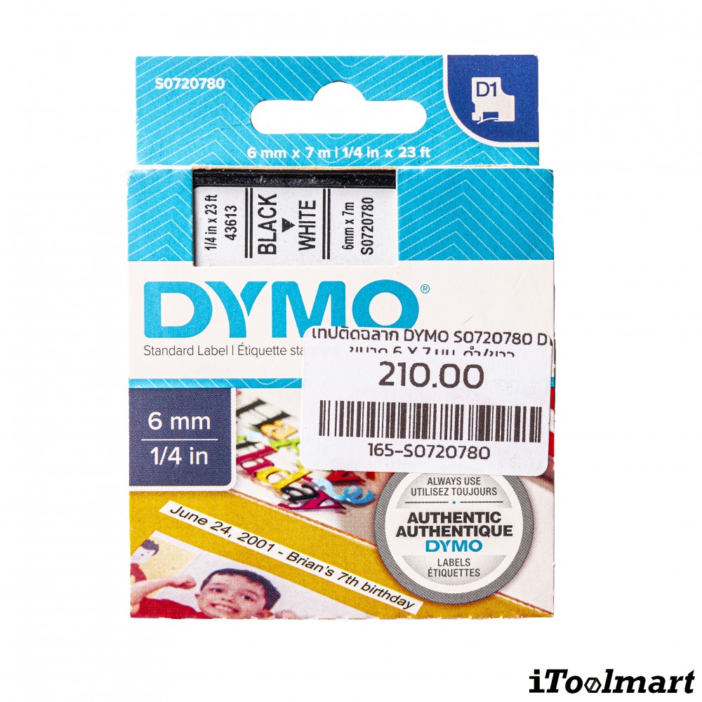 Dymo D1 6MMX7M-TAPE BLACK/WHITE S0720780
