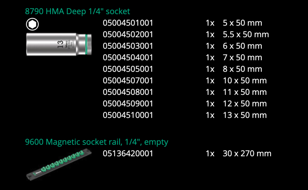 ชุดบล็อก Wera Socket Rail A Deep 1 ชุด 9 ชิ้น 05005410001