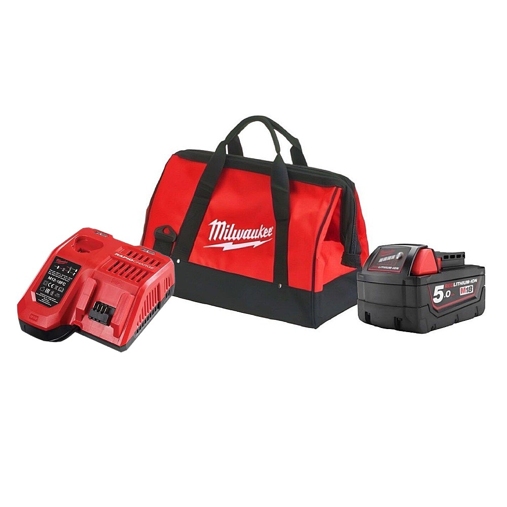 ชุดแท่นชาร์จแบตเตอรี่ + แบตเตอรี่ Milwaukee M18 Starter Kit พร้อมกระเป๋าเครื่องมือช่าง