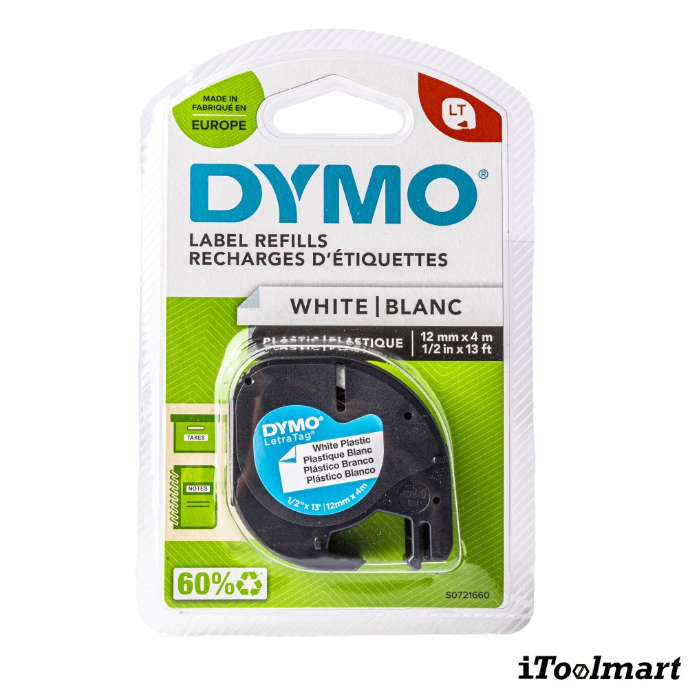 Tape plastic DYMO S0721660 LETRATAG 12 mm. x 4 m. WHITE
