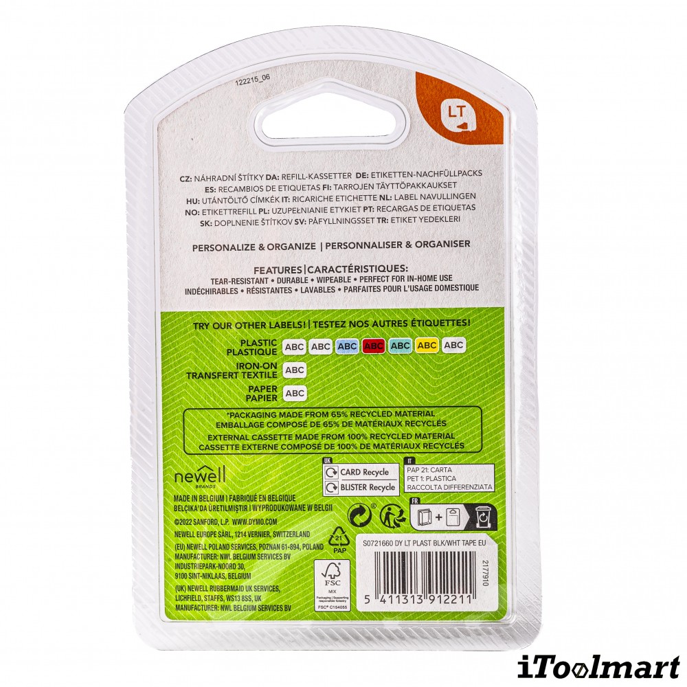 Tape plastic DYMO S0721660 LETRATAG 12 mm. x 4 m. WHITE