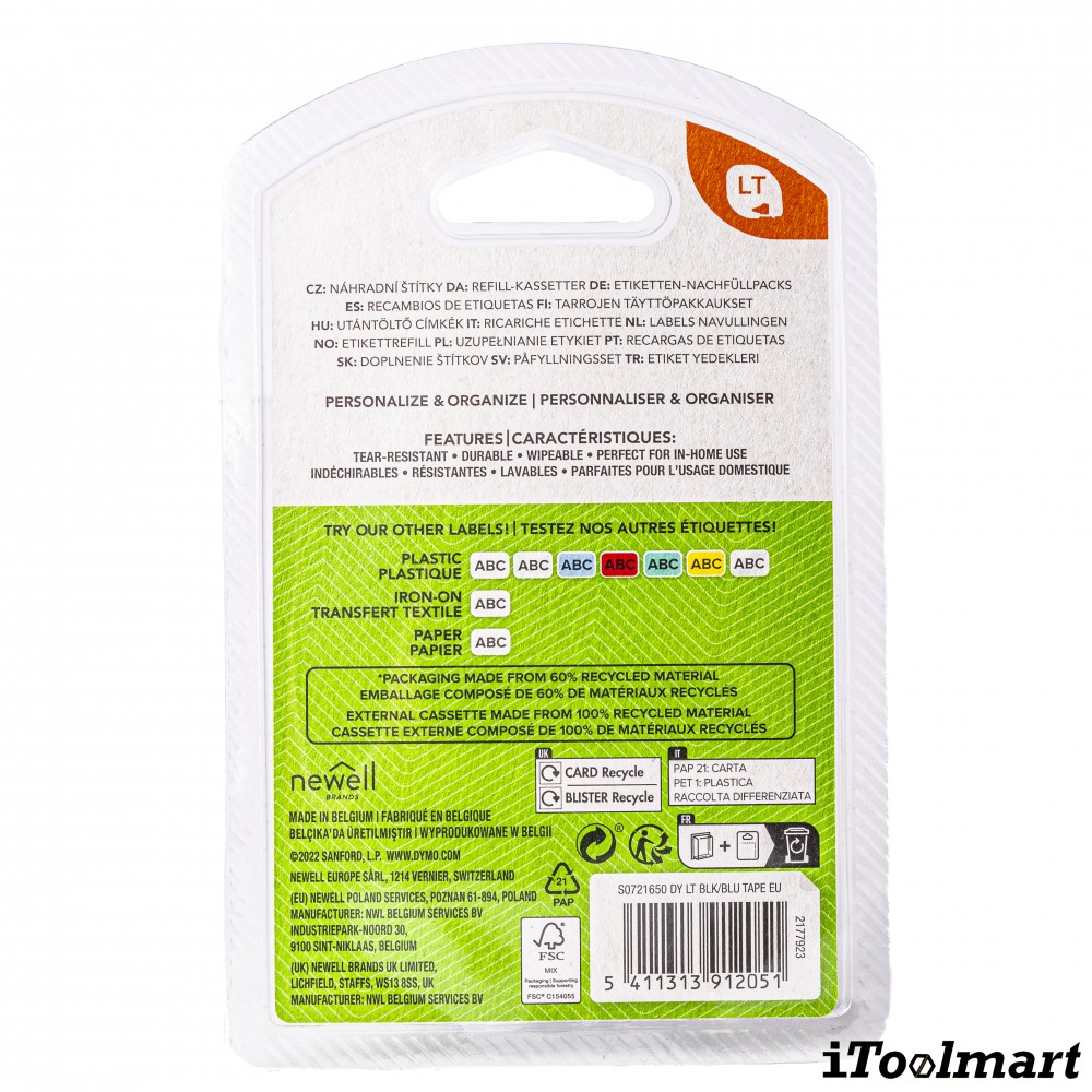 Tape plastic DYMO S0721650 Letratag 12 mm. x 4 m. BLUE