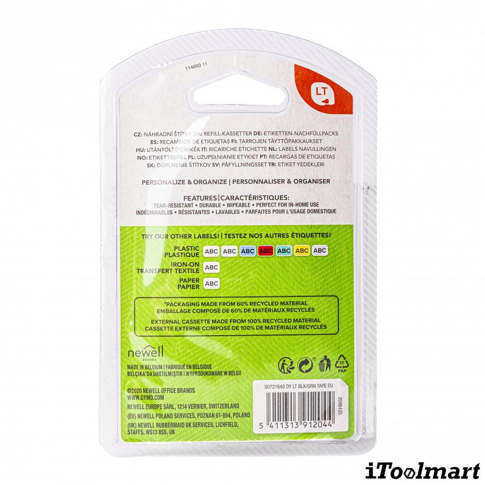 Tape plastic DYMO S0721640 Letratag 12 mm. x 4 m. GREEN