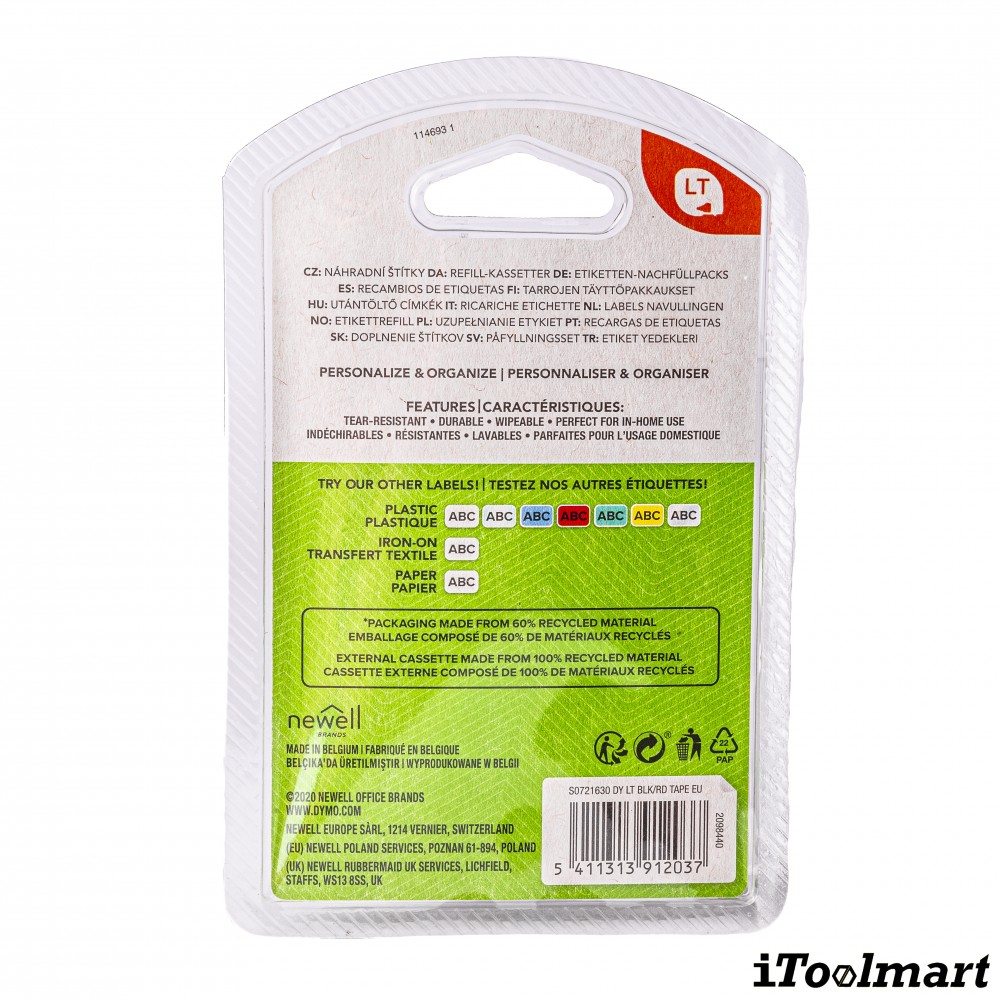 Tape plastic DYMO S0721630 Letratag 12 mm. x 4 m. RED