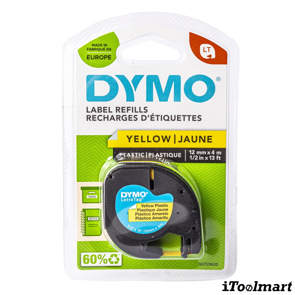 Tape plastic DYMO S0721620 LETRATAG 12 mm. x 4 m. YELLOW