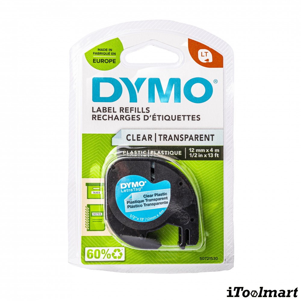 TAPE PLASTIC DYMO S0721530 LETRATAG 12 mm. x 4 m. CLEAR
