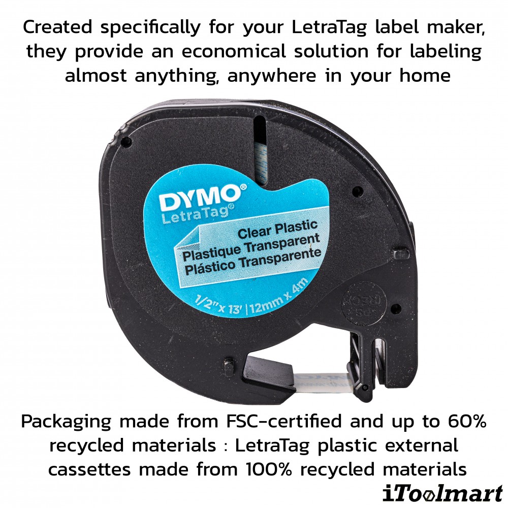 TAPE PLASTIC DYMO S0721530 LETRATAG 12 mm. x 4 m. CLEAR