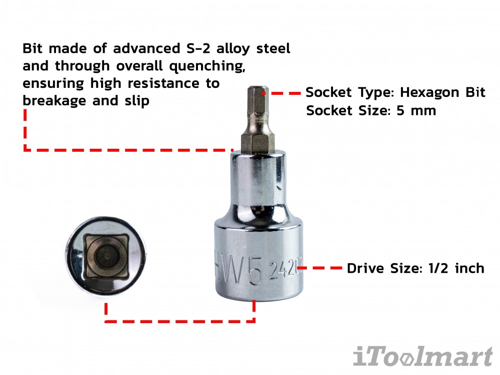 ลูกบล็อกเดือยโผล่ หกเหลี่ยม 1/2 นิ้ว SATA 24202 ขนาด 5x50 mm