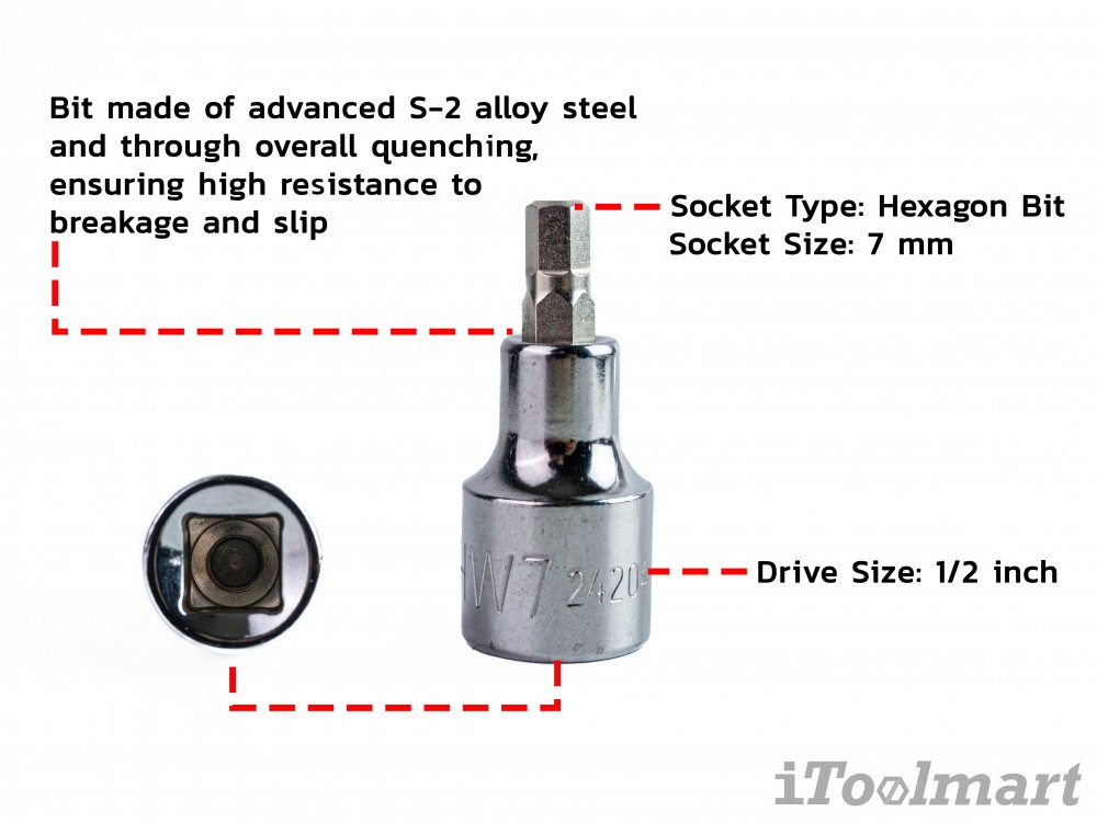 ลูกบล็อกเดือยโผล่ หกเหลี่ยม 1/2 นิ้ว SATA 24204 ขนาด 7x50 mm