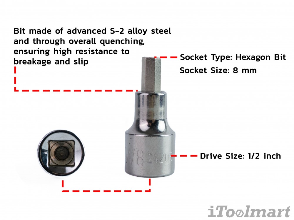 ลูกบล็อกเดือยโผล่ หกเหลี่ยม 1/2 นิ้ว SATA 24205 ขนาด 8x50 mm