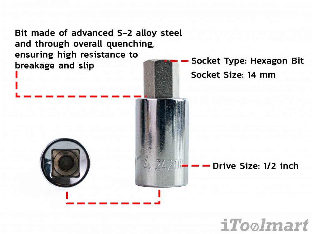 ลูกบล็อกเดือยโผล่ หกเหลี่ยม 1/2 นิ้ว SATA 24208 ขนาด 14x50 mm