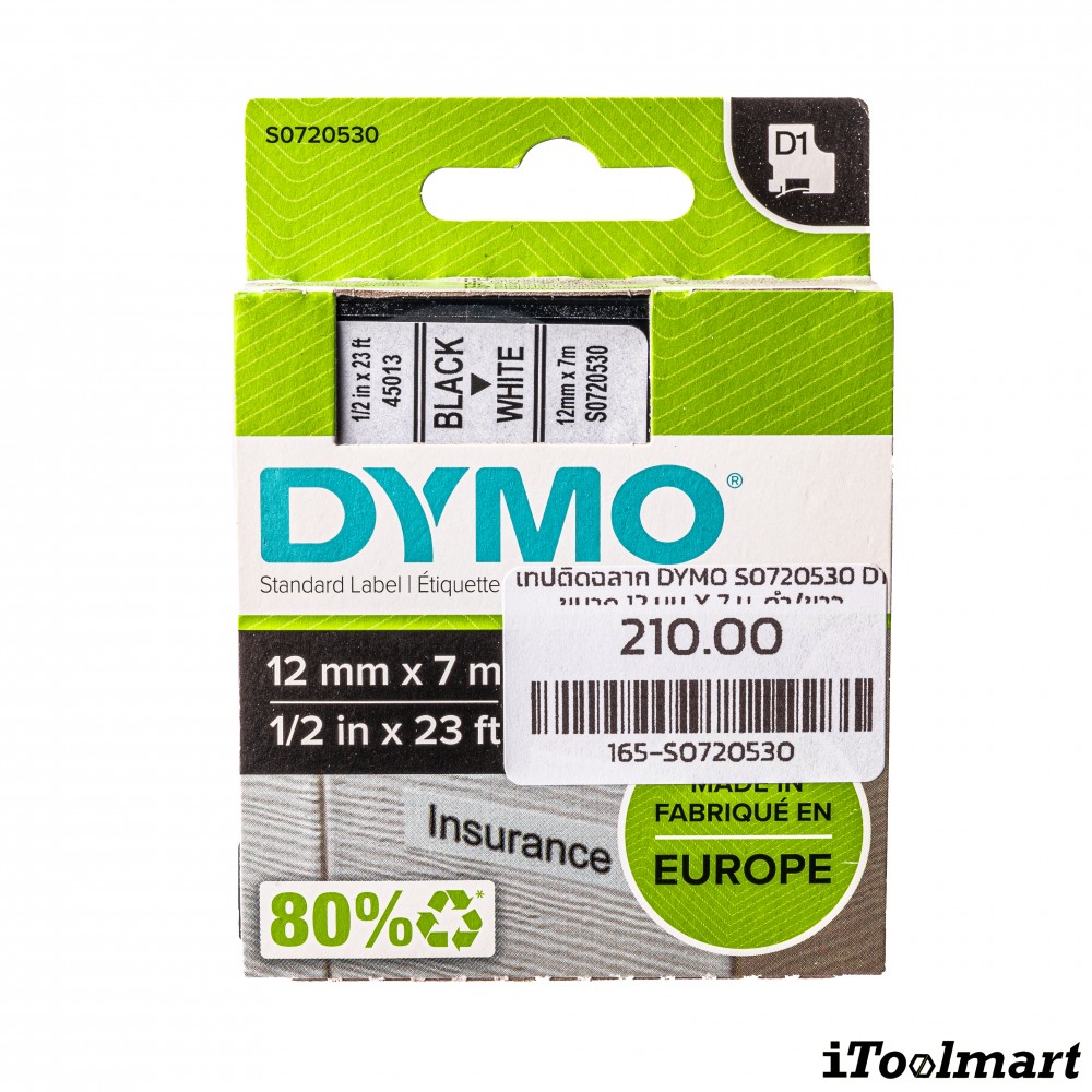 Dymo D1 12MMX7M-TAPE BLACK/WHITE S0720530