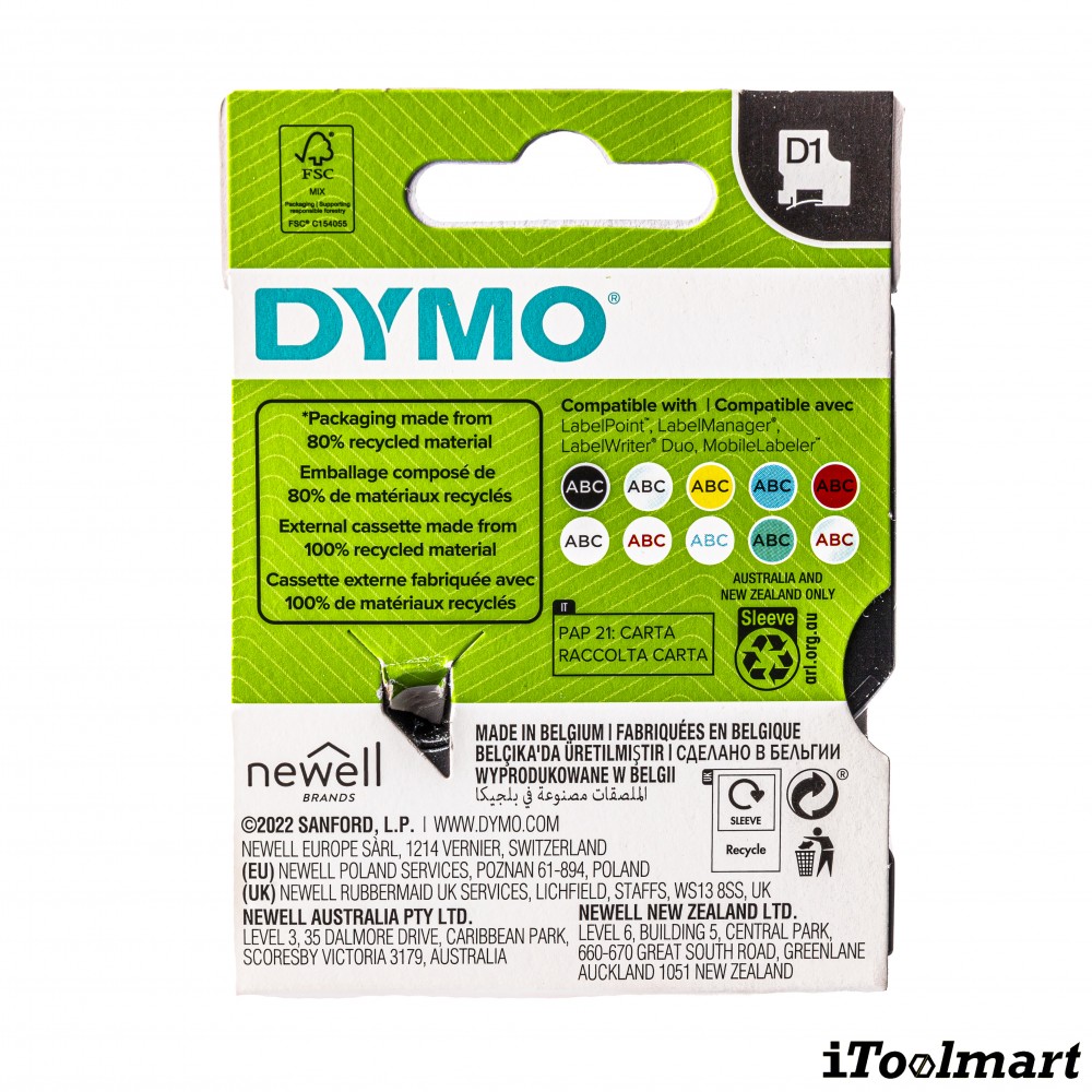 Dymo D1 12MMX7M-TAPE BLACK/WHITE S0720530