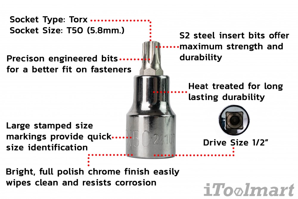 ลูกบล็อกเดือยโผล่ หัวทอกซ์ 1/2 นิ้ว SATA 24107 T50x50 mm