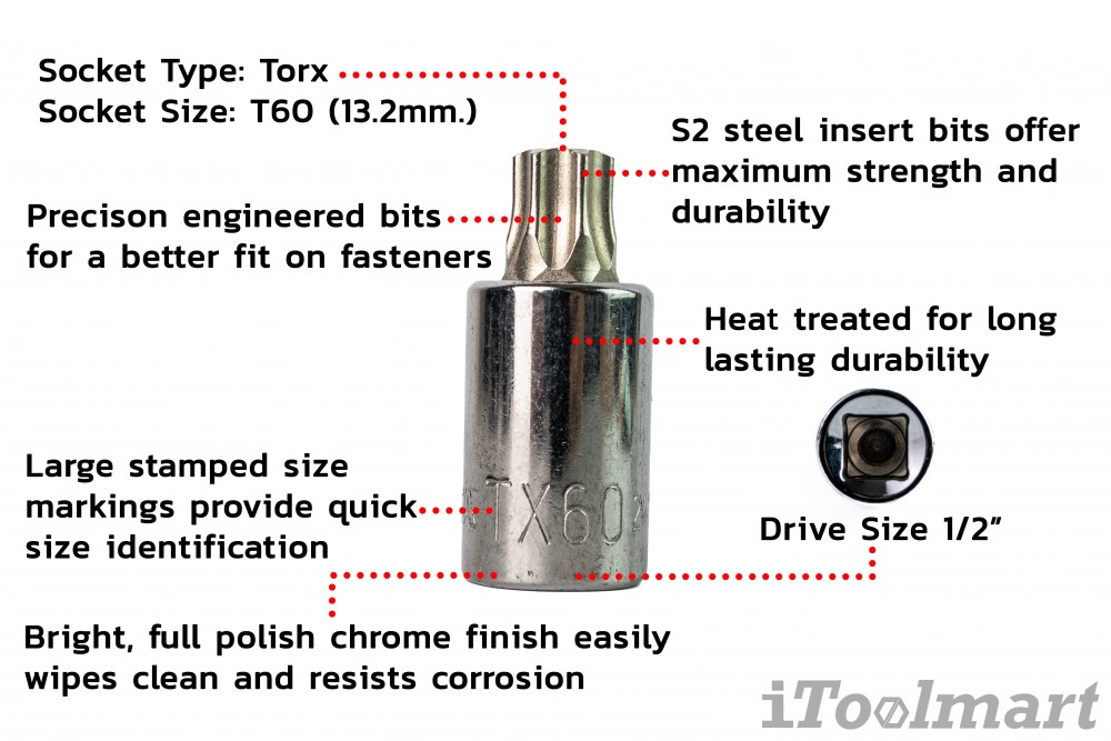 ลูกบล็อกเดือยโผล่ หัวทอกซ์ 1/2 นิ้ว SATA 24109 T60x50 mm