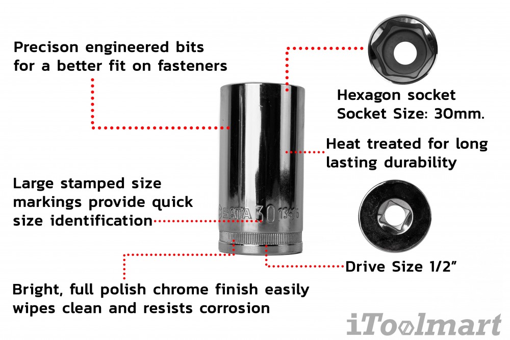 ลูกบล็อกยาว 30 mm. 1/2 นิ้ว 6 เหลี่ยม SATA 13416 ความยาว 77 มม.