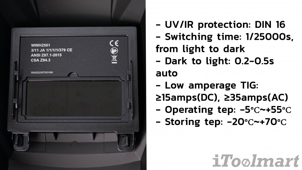 แว่นตางานเชื่อม ปรับแสงอัติโนมัติ WADFOW WWH2501 พื้นที่การมองเห็น 90 x 35 มม 