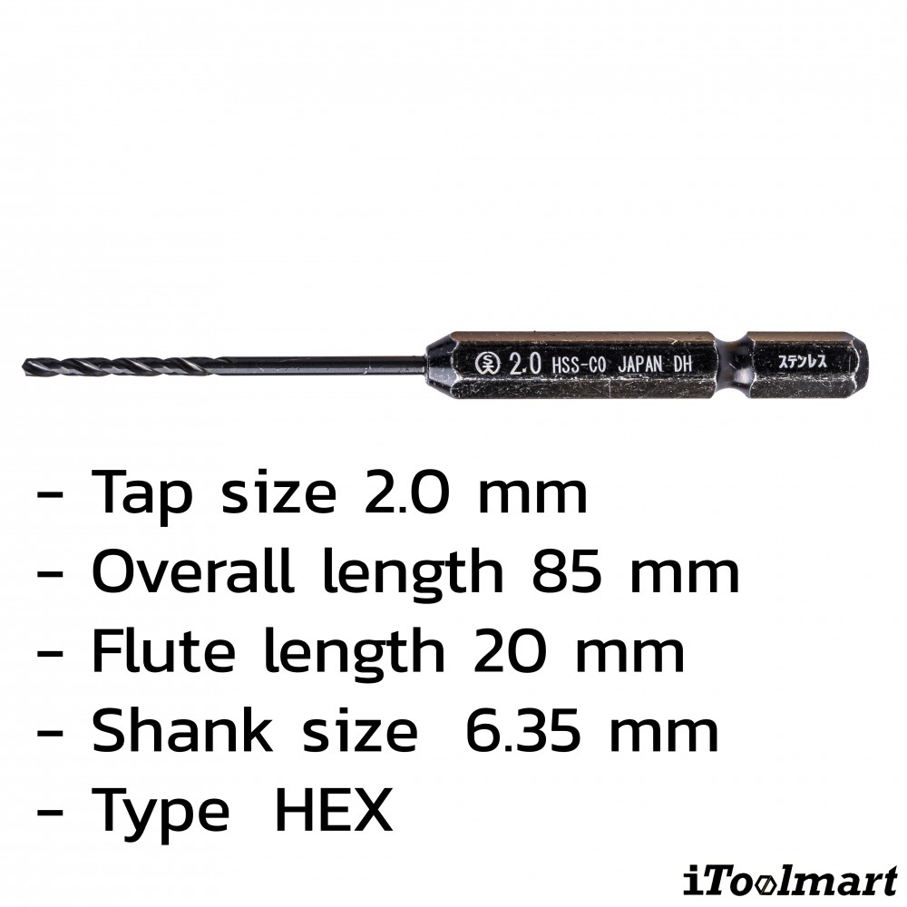 ดอกสว่านเจาะสแตนเลส อย่างดี ONISHI NO 26 ขนาด 2 0 mm  โคบอลต์ ก้าน HEX