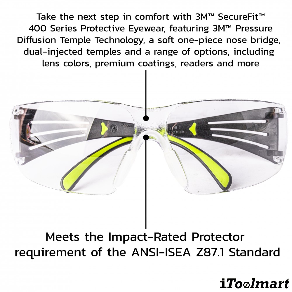 แว่นตานิรภัย เลนส์ใส SecureFit™ 400 Series 3M™ SF401AF เคลือบสารป้องกันการเกิดฝ้า 7012810310