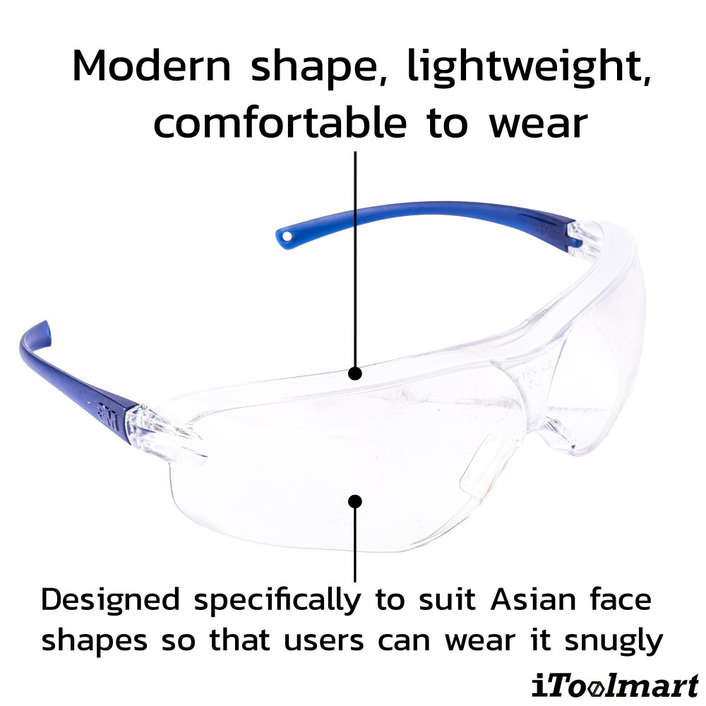 แว่นตานิรภัย เลนส์ใส ขาแว่นสีฟ้า 3M™ V34 Virtua Sport Asian Fit  7100135058 