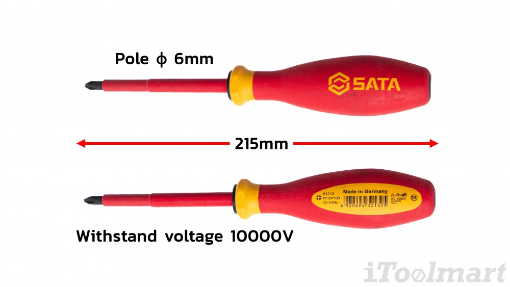 ไขควงปากแฉกหุ้มฉนวน SATA 61213 ขนาด 2 x 100 mm  G Series VDE