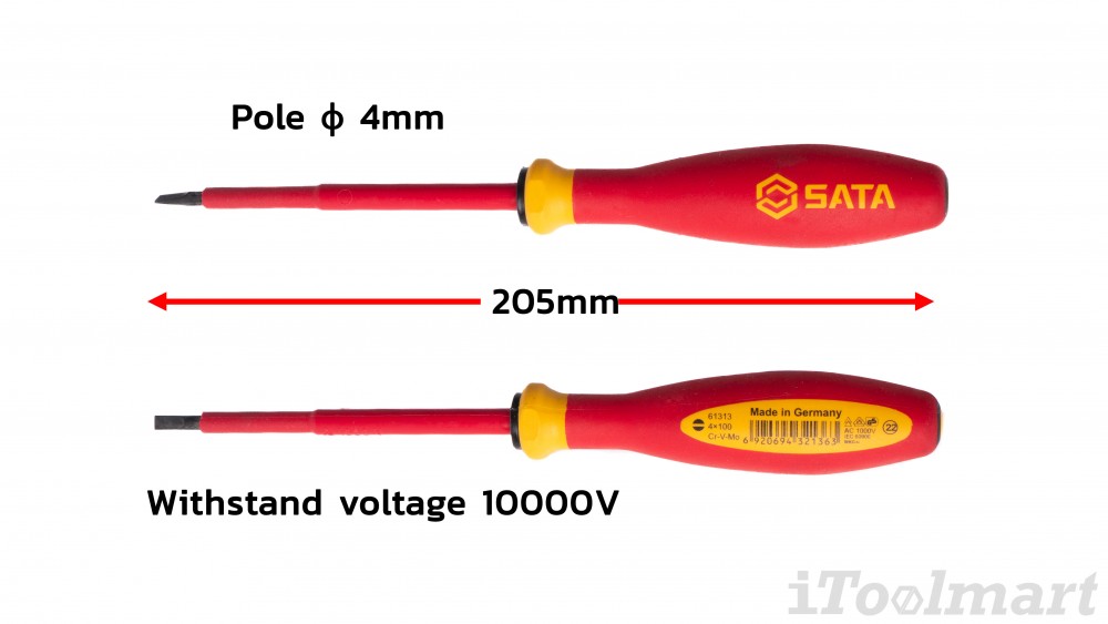 ไขควงแบนหุ้มฉนวน SATA 61313 ขนาด 4 x 100 mm  G Series VDE