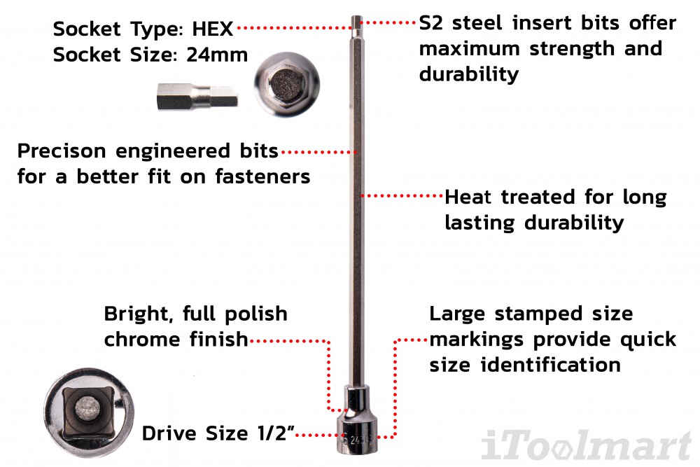 ลูกบล็อกเดือยโผล่ หกเหลี่ยม 1 2 นิ้ว SATA 24303 ขนาด 6x250 mm