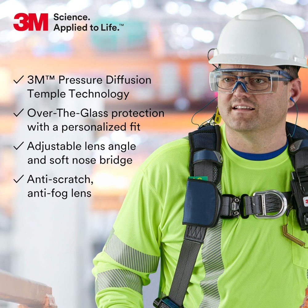 แว่นตานิรภัย 3M SecureFit™ SF3701ASGAF Scotchgard™ ขาแว่นสีน้ำเงิน เลนส์ใส OTG AF-AS