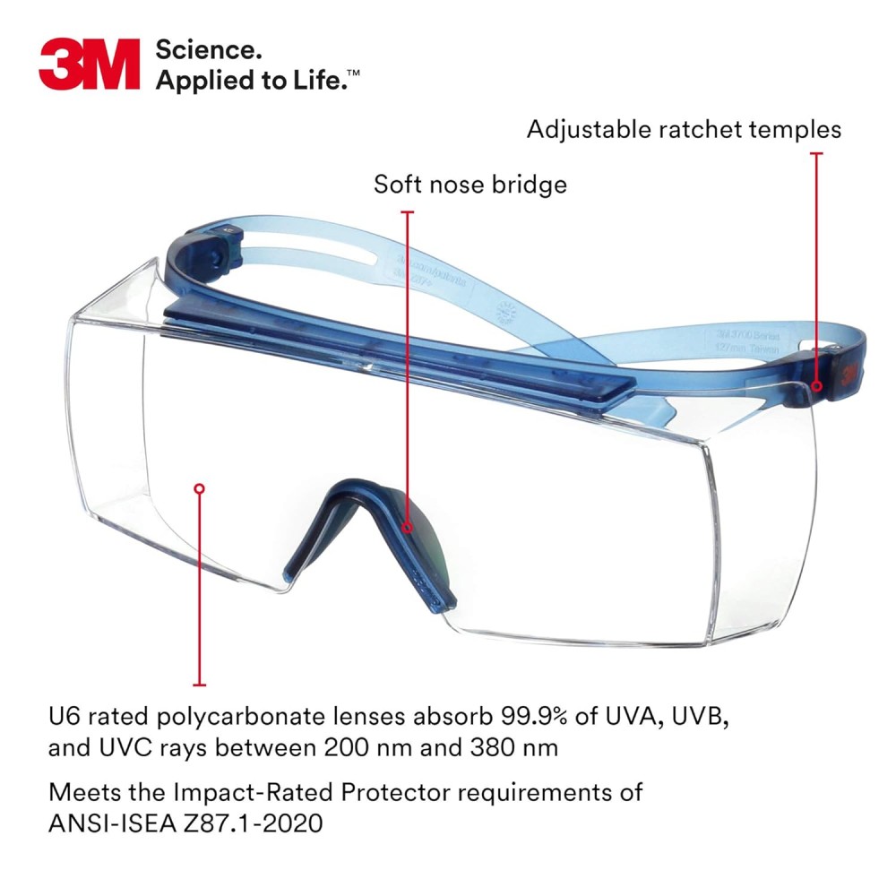 แว่นตานิรภัย 3M SecureFit™ SF3701ASGAF Scotchgard™ ขาแว่นสีน้ำเงิน เลนส์ใส OTG AF-AS