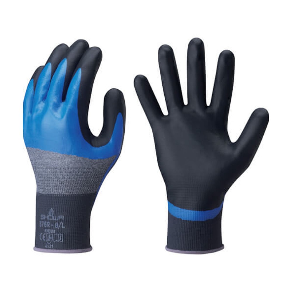 ถุงมือไนไตรล์ SHOWA GLOVES NO376R ไม่มีซับใน กันน้ำมัน สีน้ำเงิน ไซส์ L