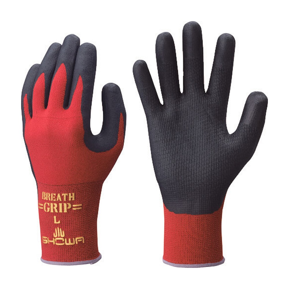ถุงมือไนไตรล์ SHOWA GLOVES NO380R Breath Grip Type R แดง ไซส์ L
