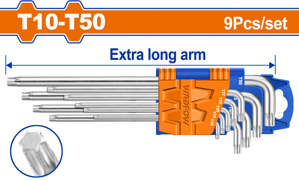 ประแจหกเหลี่ยม หัวทอร์ค WADFOW WHK3292 ขนาด T10 - T50 มม. (9 ชิ้น)