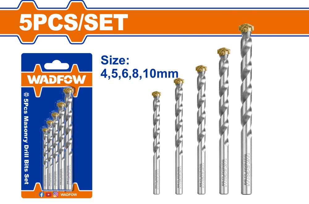 ชุดดอกสว่านเจาะคอนกรีต WADFOW WMJ2K01 ก้านกลม (5 ชิ้น)