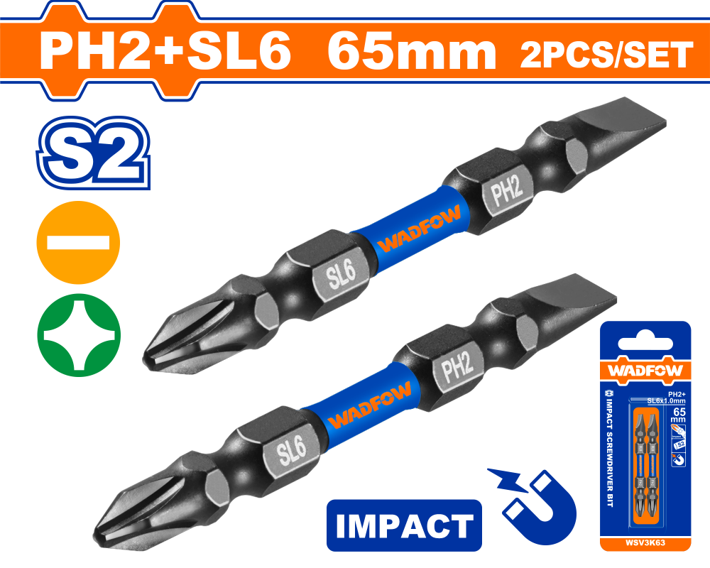ดอกไขควงกระแทก WADFOW WSV3K63 ขนาด 65 มม. (2 ชิ้น)