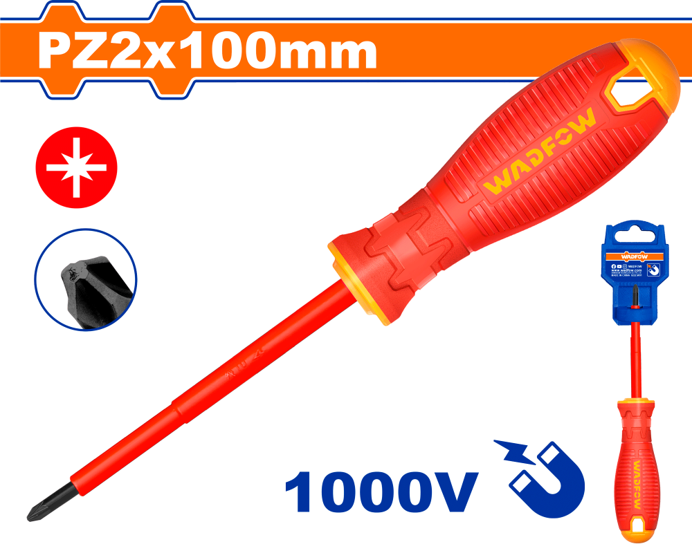 ไขควง VDE WADFOW WSD7274 Pozidriv CR-V ขนาด PZ2 x 100 mm.