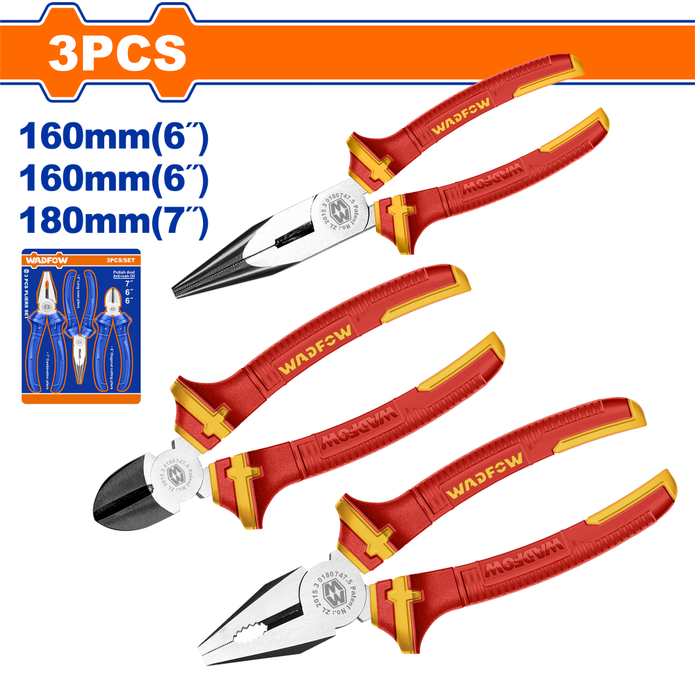 ชุดคีม VDE WADFOW WPS0633 ขนาด 6, 7 นิ้ว (3 ชิ้น)