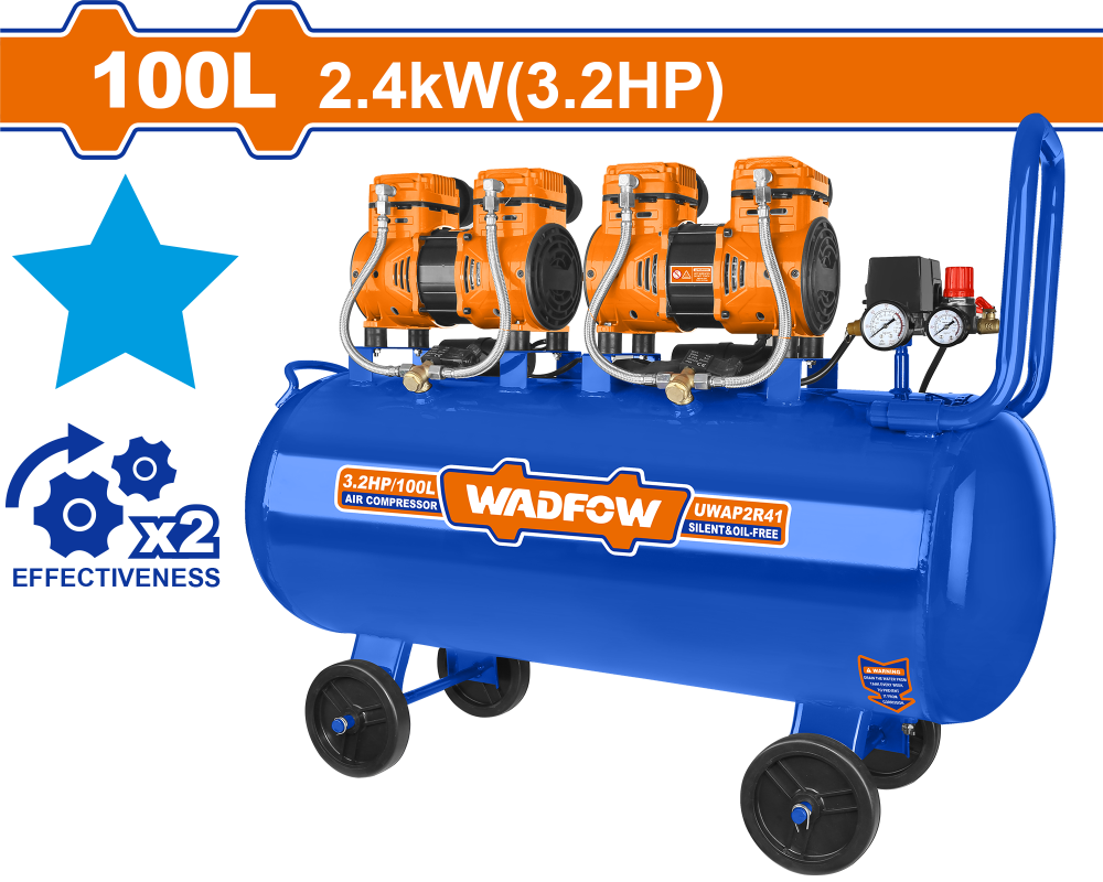 ปั๊มลม Oil-free WADFOW WAP2R41 ขนาด 100 ลิตร 2400W 3.2HP