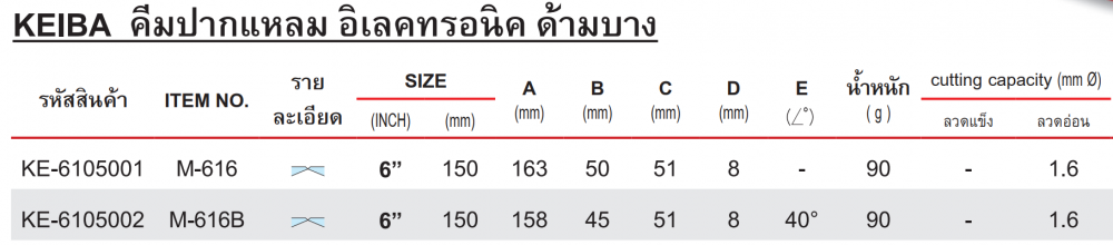 คีมปากแหลม KEIBA M 616 สำหรับการอุปกรณ์อิเล็กทรอนิกส์ ความยาว 150 mm   6  