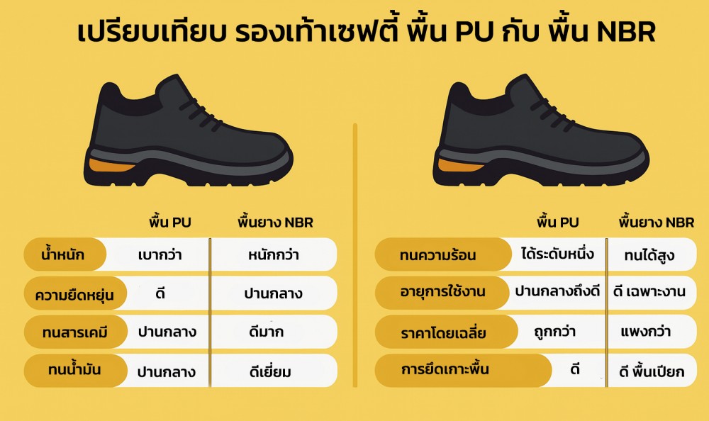 รองเท้าเซฟตี้ พื้น PU กับ พื้นยาง จะเลือกแบบไหนดี