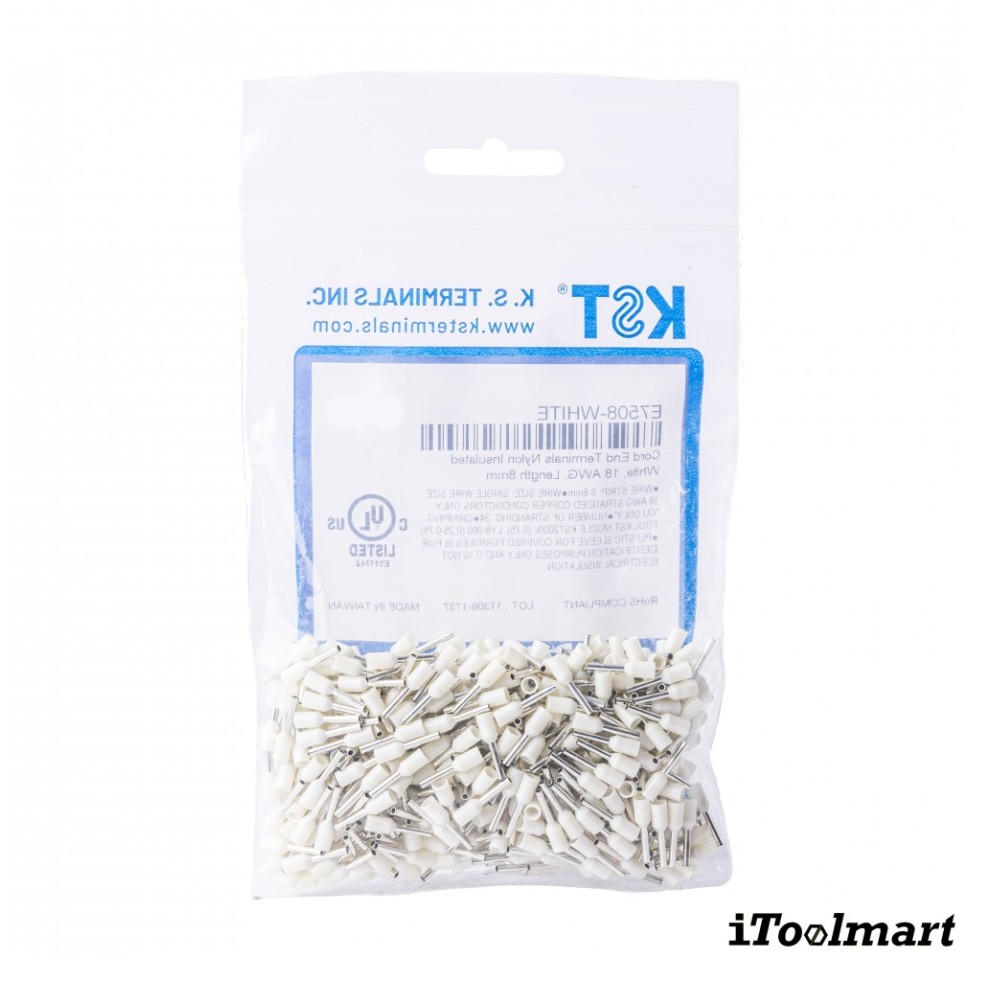 หางปลาคอร์ดเอ็น KST E7508 แบบหุ้ม สีขาว ขนาด 0 75 mm² 100 ตัว หางปลาคอร์ดเอ็น KST E7508 แบบหุ้ม สีขาว ขนาด 0 75 mm² 100 ตัว