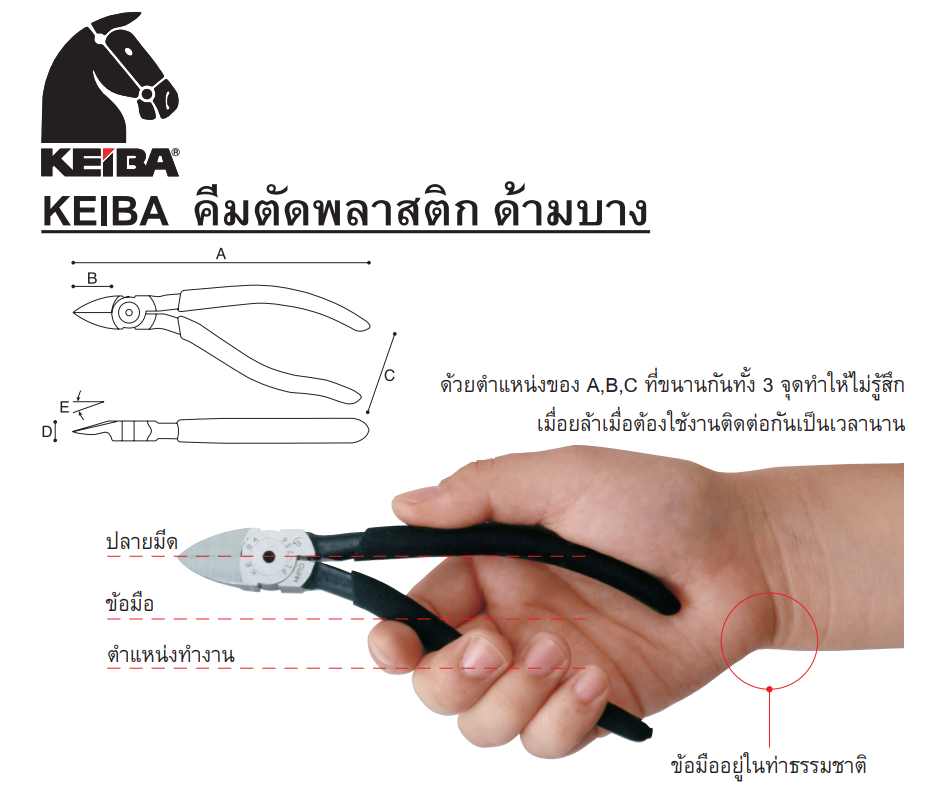 คีมตัดพลาสติก KEIBA PL 746L ด้ามพลาสติก ขนาด 6 นิ้ว