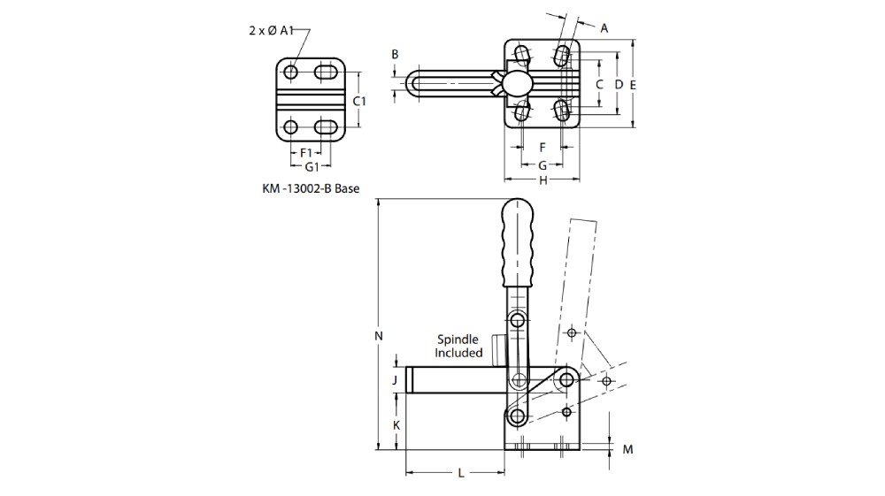 แคลมป์จับชิ้นงาน HOLKEN 13002B Vertical toggle clamp แรงยึด 250 kg
