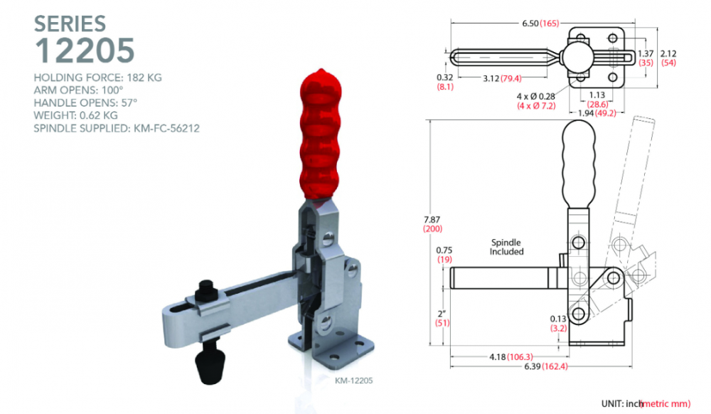แคลมป์จับชิ้นงาน HOLKEN 12205 Vertical toggle clamp แรงยึด 182 kg