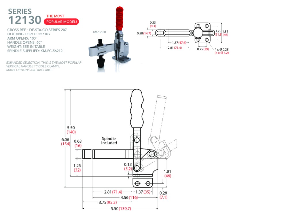แคลมป์จับชิ้นงาน HOLKEN 12130 Vertical toggle clamp แรงยึด 227 kg