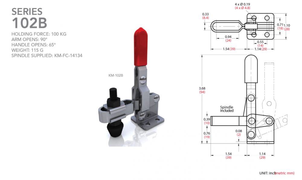 แคลมป์จับชิ้นงาน HOLKEN 102B Vertical toggle clamp แรงยึด 100 kg