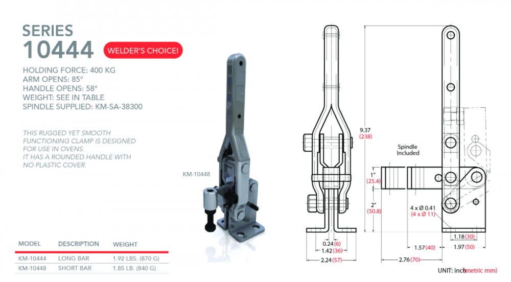 แคลมป์จับชิ้นงาน HOLKEN 10448 Vertical toggle clamp U BAR ฐานตรง แรงยึด 400 kg