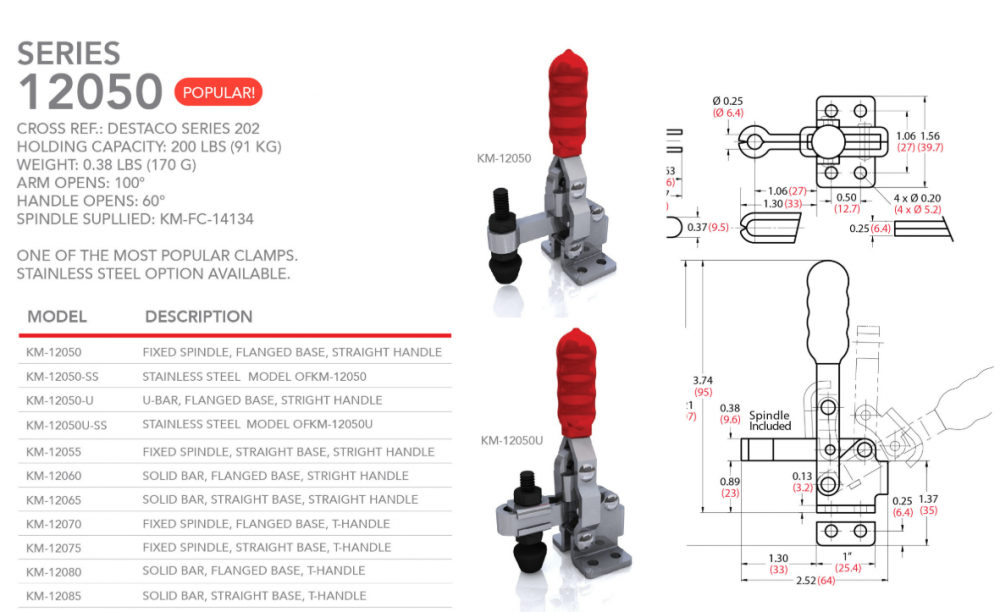 แคลมป์จับชิ้นงาน HOLKEN 12050 Vertical toggle clamp ฐานหน้าแปลน แรงยึด 91 kg