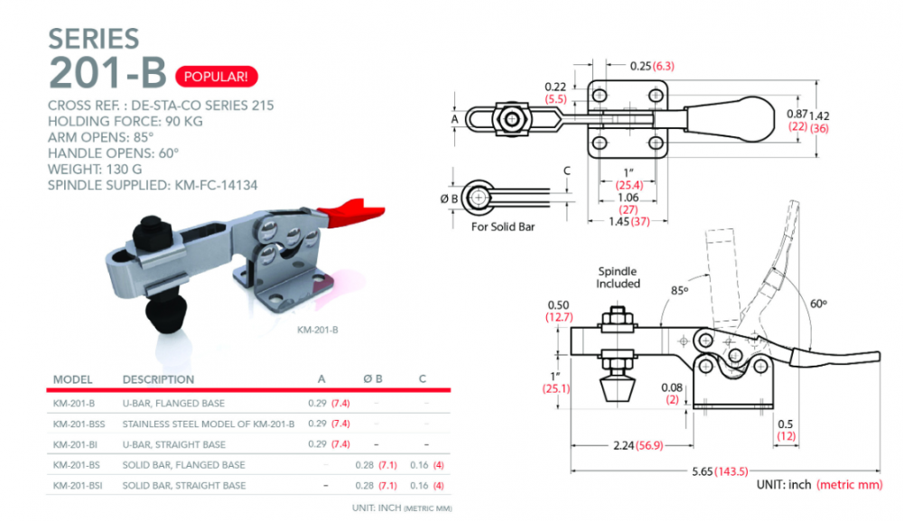 แคลมป์จับชิ้นงาน HOLKEN 201 B Horizontal toggle clamp แรงยึด 90 kg 