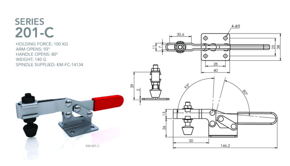แคลมป์จับชิ้นงาน HOLKEN 201C Horizontal toggle clamp แรงยึด 100 kg 