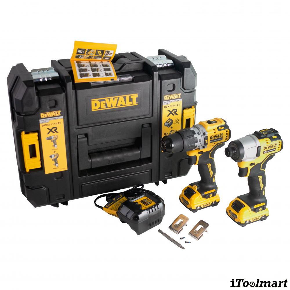 ชุดสว่านกระแทกและไขควงกระแทกไร้สาย Dewalt DCK2111L2T B1 12V 